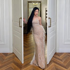 Serene Hill White Beaded Feathered Mermaid Evening Dress Custom Women