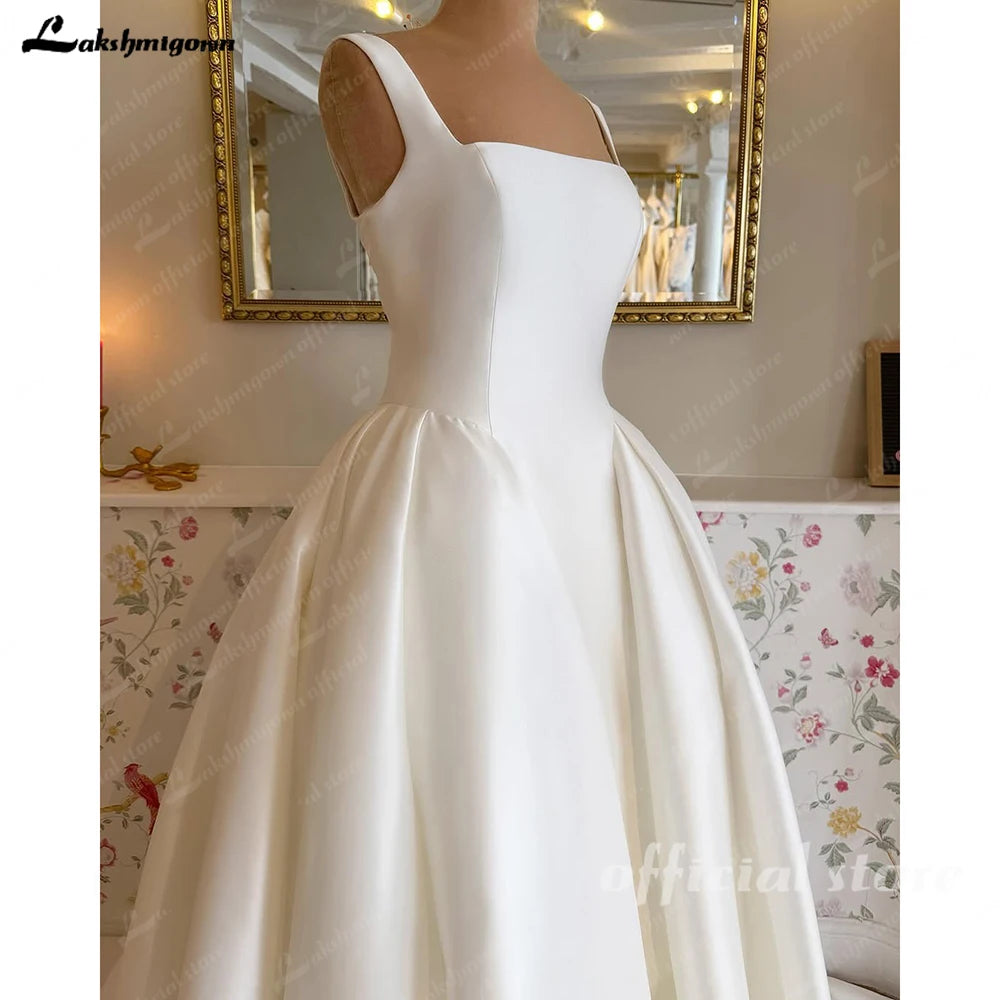 Lakshmigown Mikado Satin A Line Sleeveless Wedding Dress With Pockets