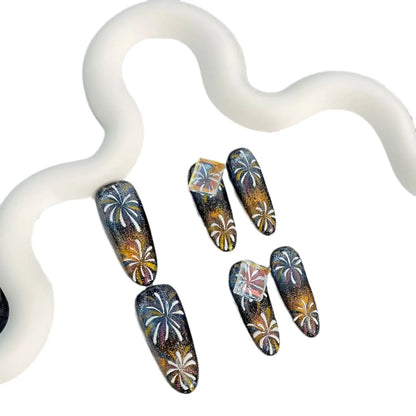 New Handmade Phantom Gradient Cat Eye Flash Aurora rainbow Fireworks New Year Hand Painted Long Oval False Nails