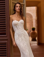 Customized Ivory Lace Mermaid Wedding Dress Backless With Detachable Sleeves