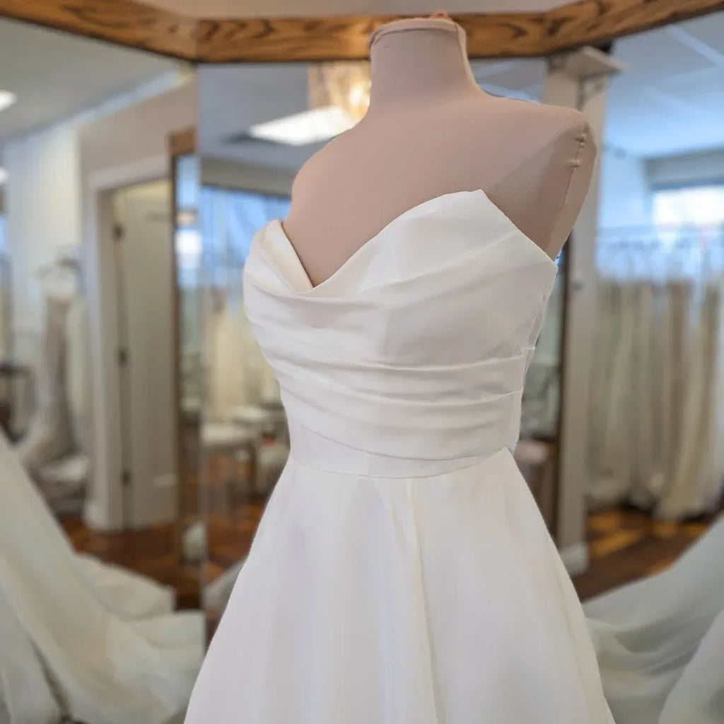 Custom Soft Organza Satin Wedding Dress V Neck Long Bridal Gown
