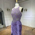 Custom Lilac Halter Mermaid Evening Gown Side Slit Wedding Bridesmaid Dress