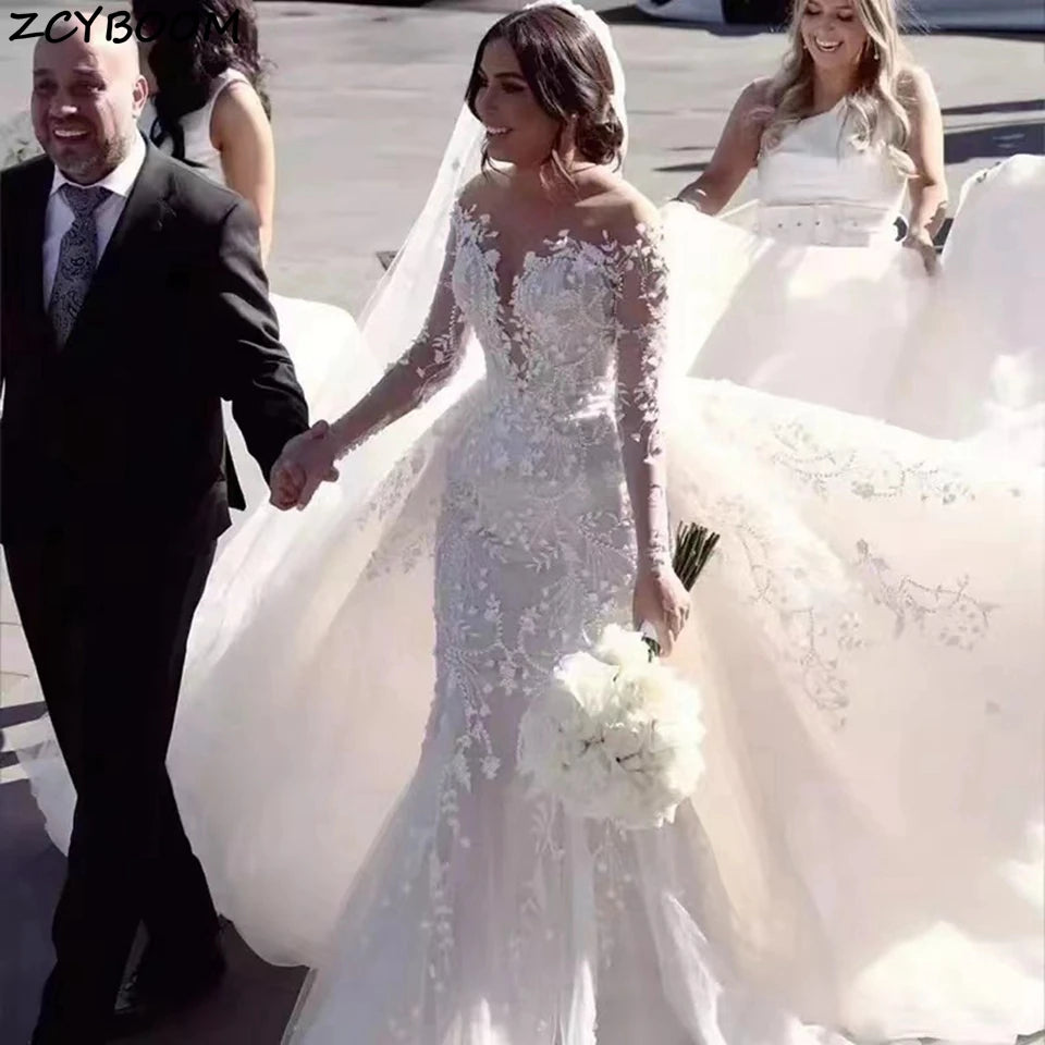 Custom Mermaid Wedding Dress With Detachable Train Luxury Bridal Gown