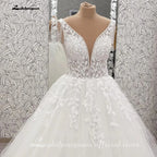 Lakshmigown Custom Beaded V Neck Wedding Dress With Tassel And Lace Up Back