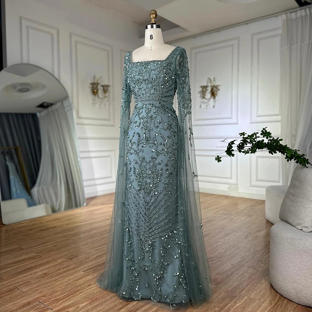 Pink Mermaid Evening Dress With Beaded Cape For Wedding