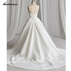 Customized Off Shoulder Crepe Satin A Line Floor Length Wedding Dress