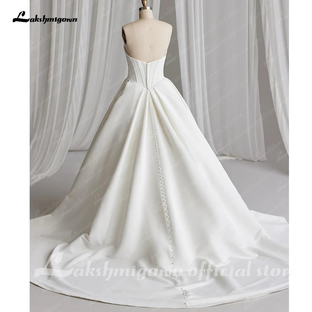 Customized Off Shoulder Crepe Satin A Line Floor Length Wedding Dress