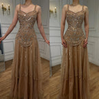 Serene Hill Custom Nude A Line Beaded Luxury Evening Party Gown 2026