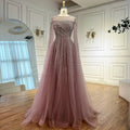 Custom Pink A Line Evening Dress With Beaded Cape Sleeves Formal Gown