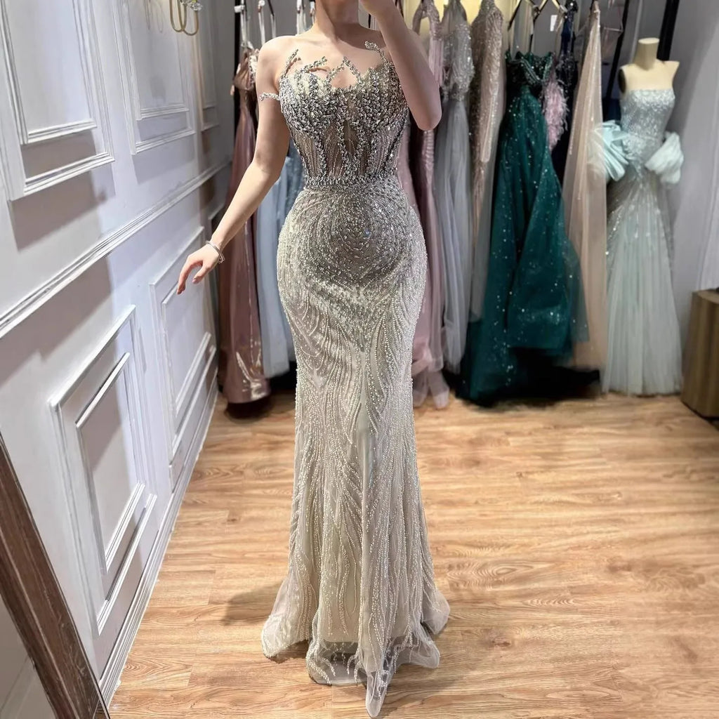 Serene Hill Nude Corset Mermaid Crystal Beaded Evening Dress Custom Wedding Gown