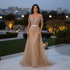 Luxury Beaded Mermaid Off Shoulders Evening Dress Custom Nude Gown For Women