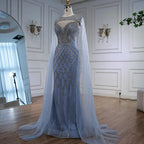 Luxury Nude Beaded Mermaid Evening Dress with Cape LA72814