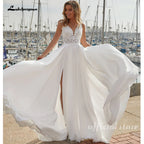 Lakshmigown Custom Beach Wedding Dress Sleeveless V Neck Lace Chiffon