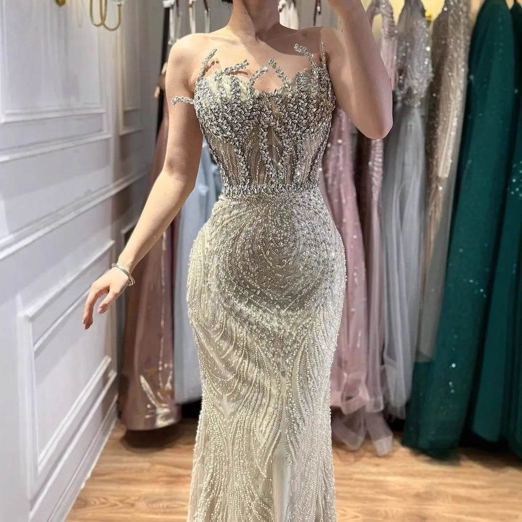 Serene Hill Nude Corset Mermaid Crystal Beaded Evening Dress Custom Wedding Gown