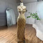 Custom Silver Mermaid Evening Gown With Beaded Tassel Trim