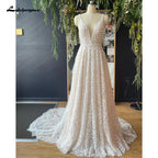 Customized Deep V Neck Full Lace Spaghetti Straps Women Bridal Wedding Dress