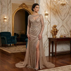 Customized Mermaid Beaded Evening Gown With High Split Wedding Dress For Women