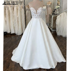 Simple White Satin A Line Wedding Dress Sleeveless Sweetheart Gown