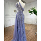 Lilac Halter Mermaid Beaded Formal Evening Dress For Women