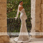 Custom Illusion Lace Mermaid Wedding Dress With Full Sleeves And Beaded Bodice