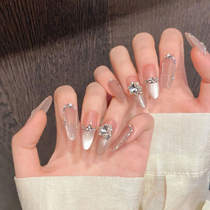 10 uñas postizas hechas a mano, color nude puro, ojo de gato, rosa claro, brillantes, estilo francés, para usar. 