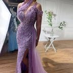 Lilac Halter Mermaid Beaded Formal Evening Dress For Women