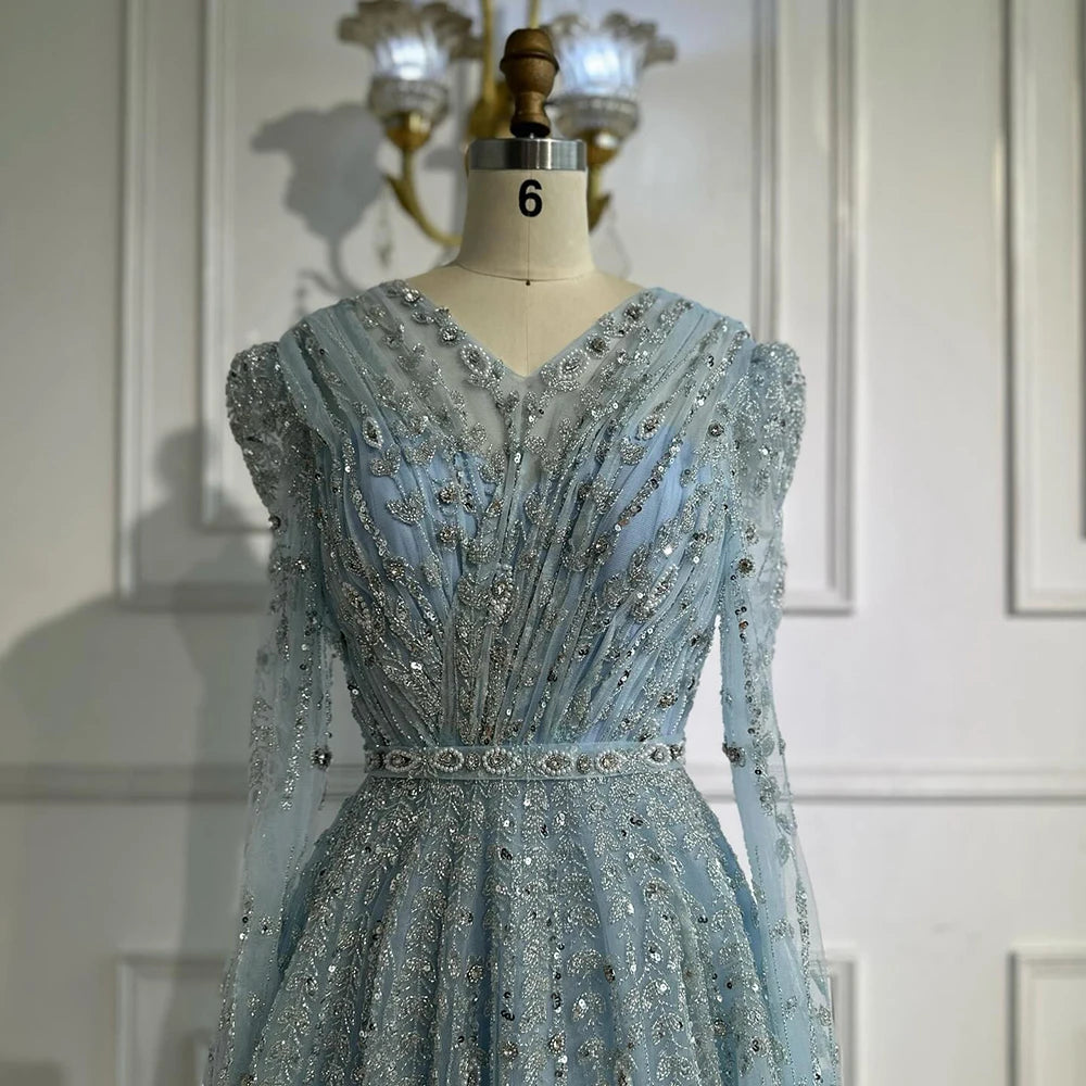 Customized Nude Beaded A Line Evening Dress For Arabian Wedding