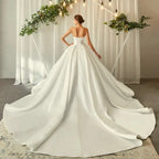Custom Satin Strapless Wedding Dress Sweetheart Bow Pleat A Line Ball Gown
