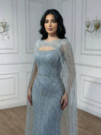 Luxury Blue Diamond Evening Dress With Cape LA73426
