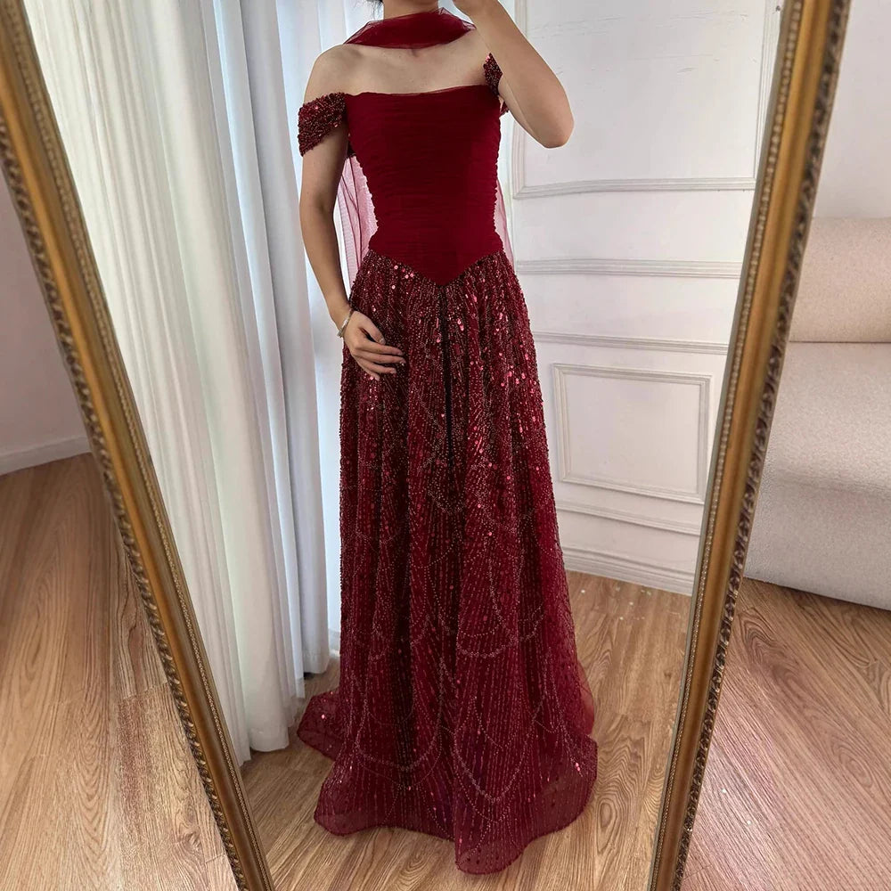Vestido de Noite de Luxo com Pérolas Cor-de-Rosa Árabes Engastadas e Capa LA72922