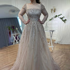 Pink Long Sleeves A Line Beaded Dubai Evening Wedding Party Dress 2025