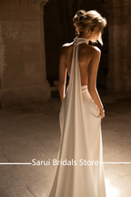 Elegant Satin Halter Mermaid Wedding Dress Backless Deep V Neck Gown