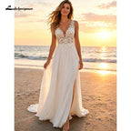 Elegant Chiffon A Line Wedding Dress With Deep V And Low Back