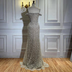 Serene Hill Pearl Beaded Mermaid Off Shoulder Formal Evening Dress