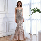 Custom Silver Beaded Mermaid Evening Dress With Cape Wedding Gown