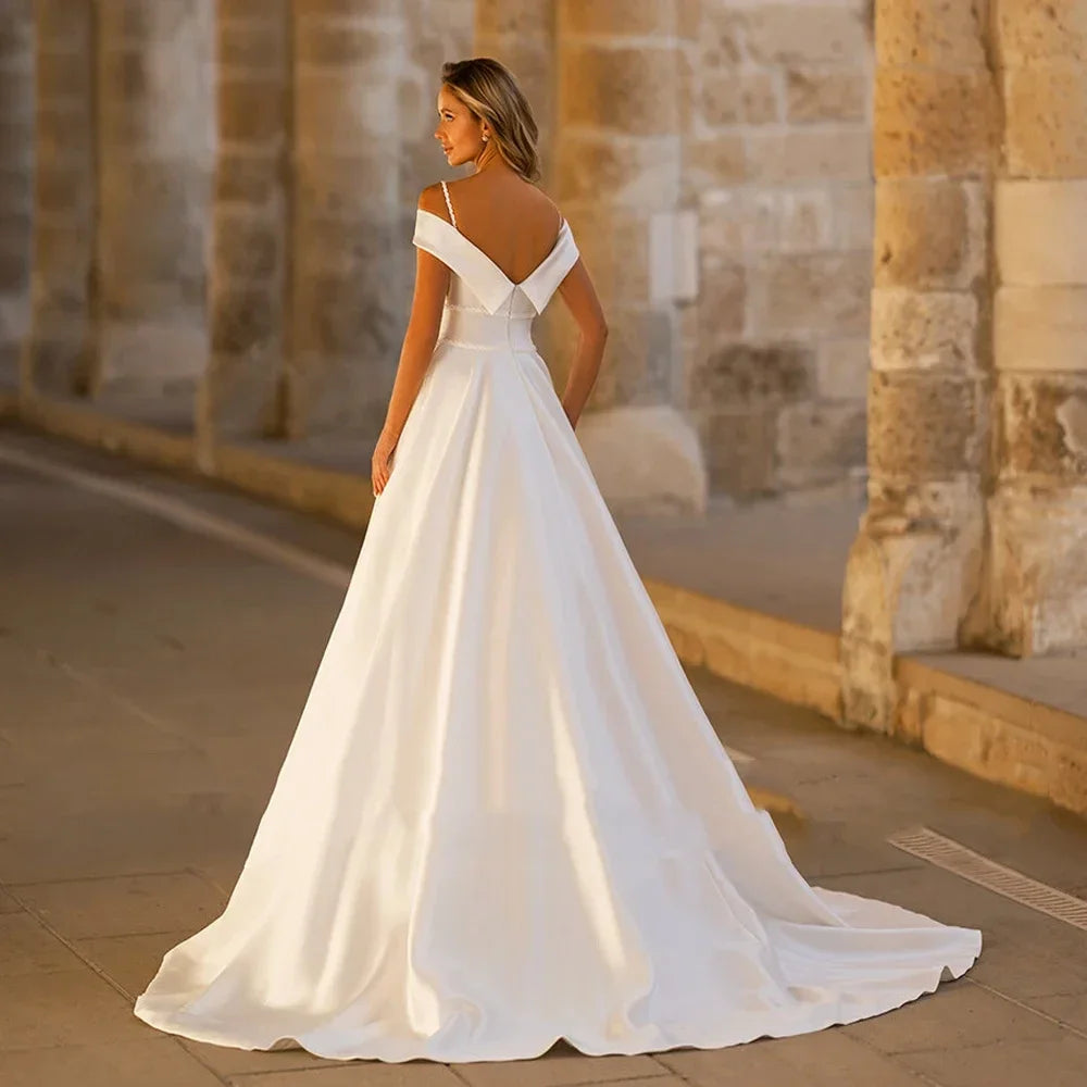 Lakshmigown Custom Satin Strapless Wedding Dress With Court Train