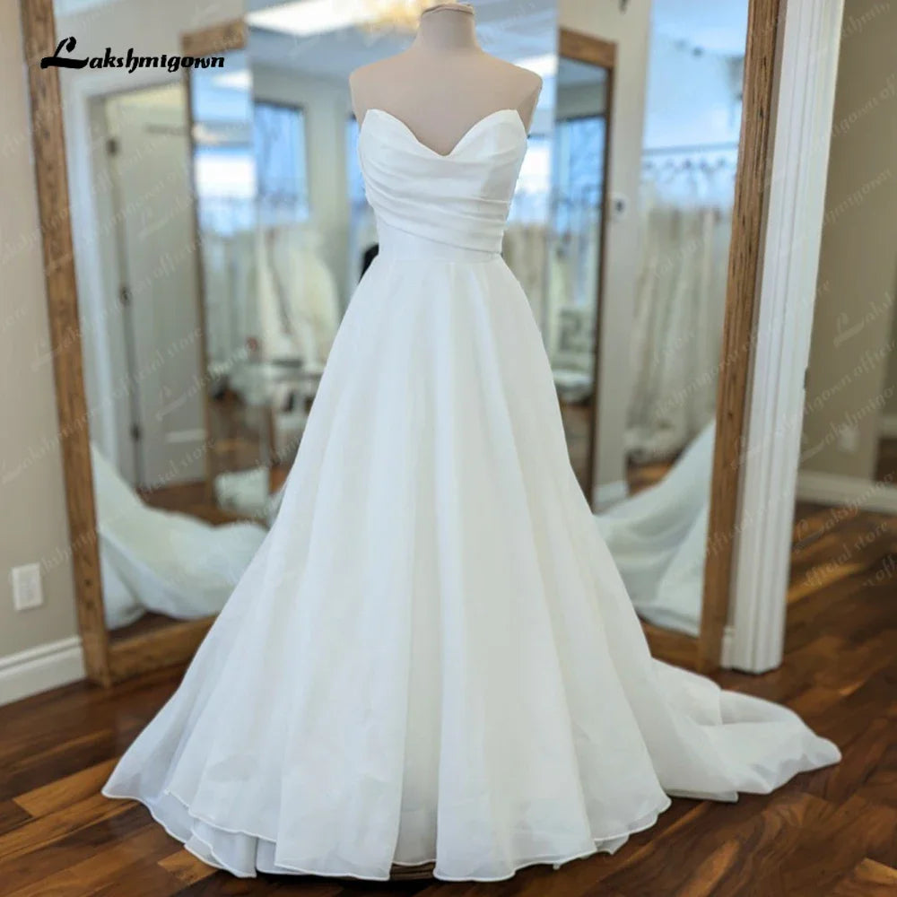 Custom Soft Organza Satin Wedding Dress V Neck Long Bridal Gown