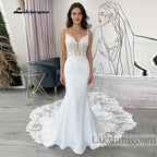 Lakshmigown Custom Mermaid Wedding Dress Lace Appliques Court Train