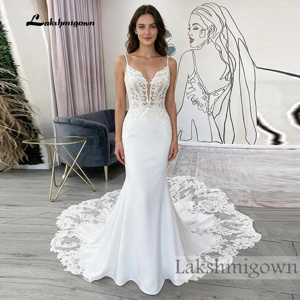 Lakshmigown Custom Mermaid Wedding Dress Lace Appliques Court Train