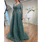 Serene Hill Lilac V Neck A Line Beaded Evening Gown For Women Custom