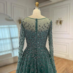 Turquoise A Line Beaded Evening Dress With Cape Sleeves For Women Formal