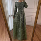 Wine Red Long Sleeve Muslim Evening Dress Beaded Pearl Plus Size Party Gown