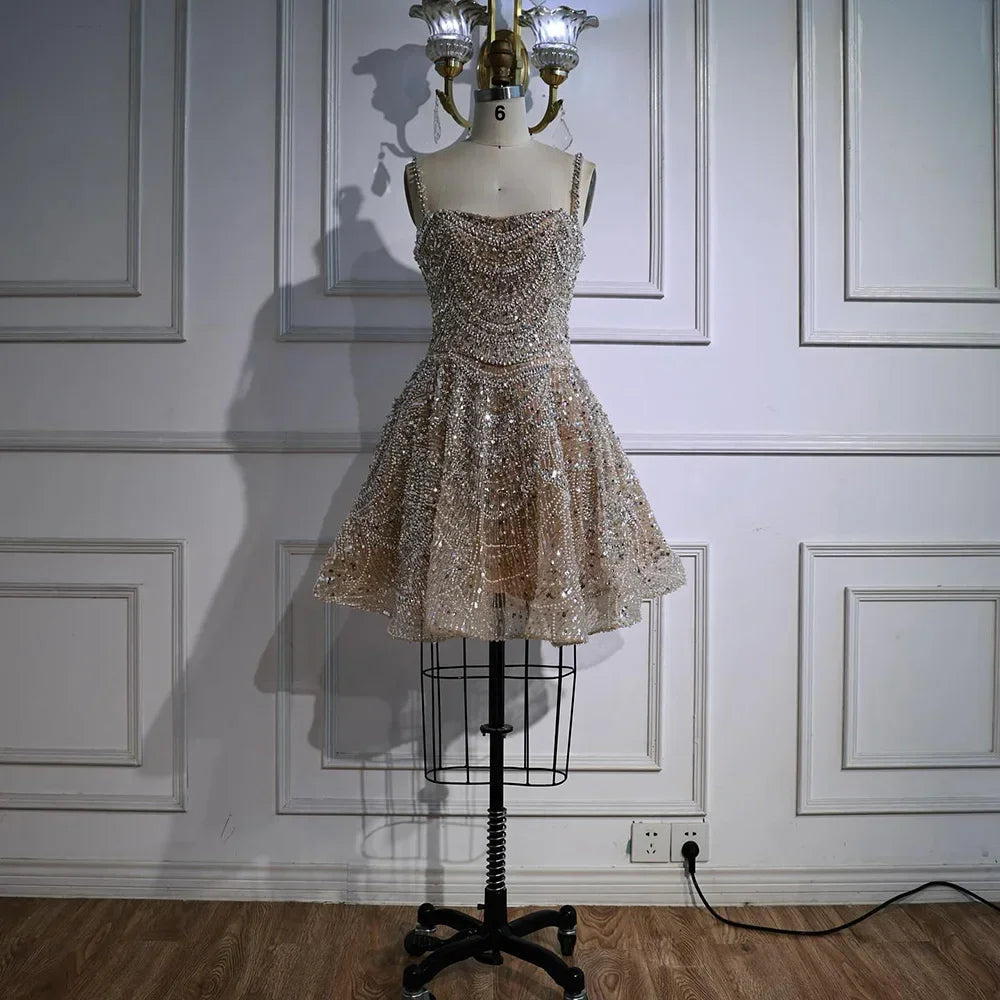 Serene Hill Nude A-Line Mini Evening Dress With Crystal Accents For Women