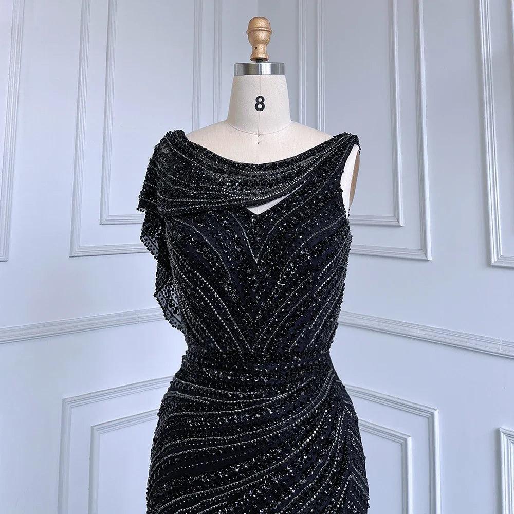 Customized Silver Beaded Mermaid Evening Dress Wedding Gown For Women
