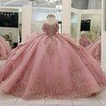 Pink Quinceanera Ball Gown Off Shoulder Beaded Appliques Sweet 16 Mexican Dress