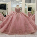 Pink Quinceanera Ball Gown Off Shoulder Beaded Appliques Sweet 16 Mexican Dress