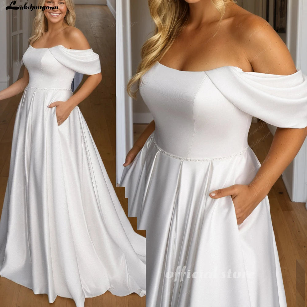 Soft Satin Off Shoulder Plus Size Custom Bridal Wedding Dress