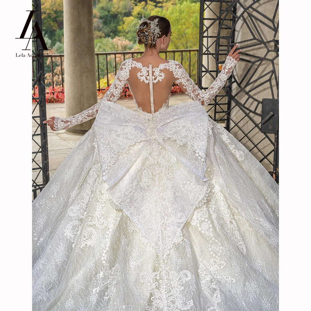 LelaAcra Long Sleeve Ball Gown Wedding Dress Appliques