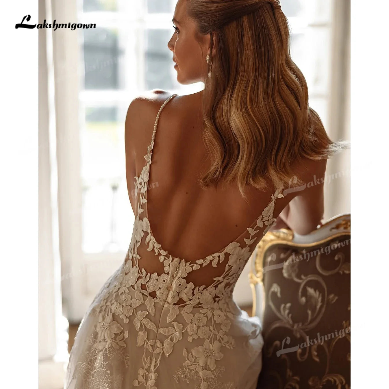 Custom Illusion Wedding Dress With Appliques Floor Length