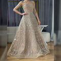 Serene Hill Caramel Strapless Beaded A Line Evening Prom Dress